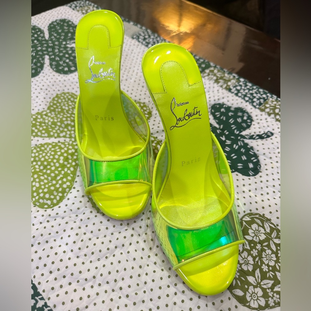 Christian Louboutin Neon Green Slip Ons